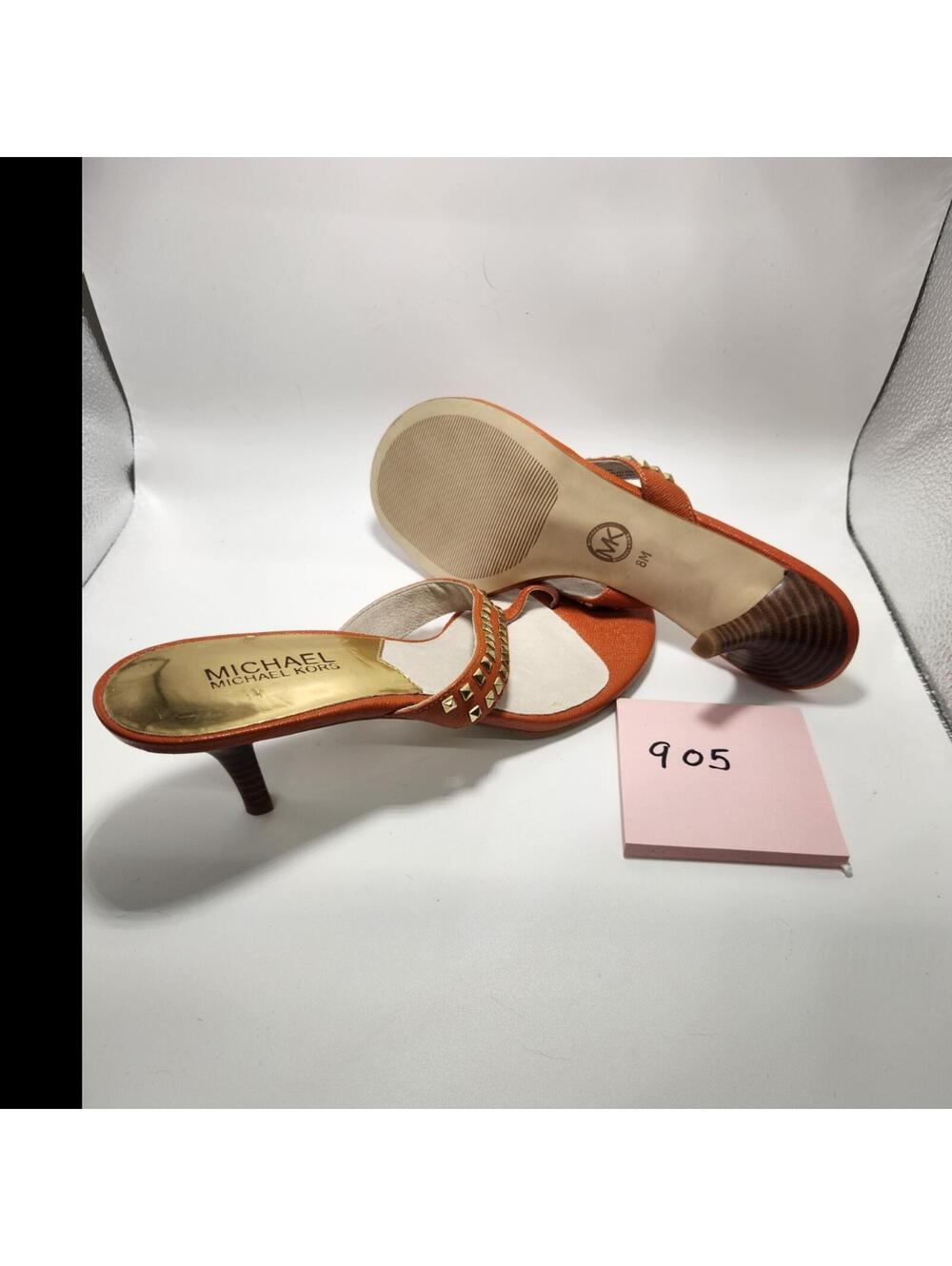 Michael Kors Women’s Leather Studded Thong Slip-On Stiletto Heel Orange 8M